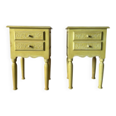 Pair of vintage carved wooden bedside tables.