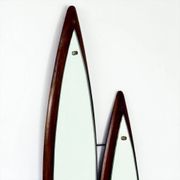 Sculptural Double Wall Mirror in Wood and Brass, Italy 1960s