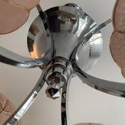 Vintage art deco chandelier, chrome and pink glass, vintage 1930