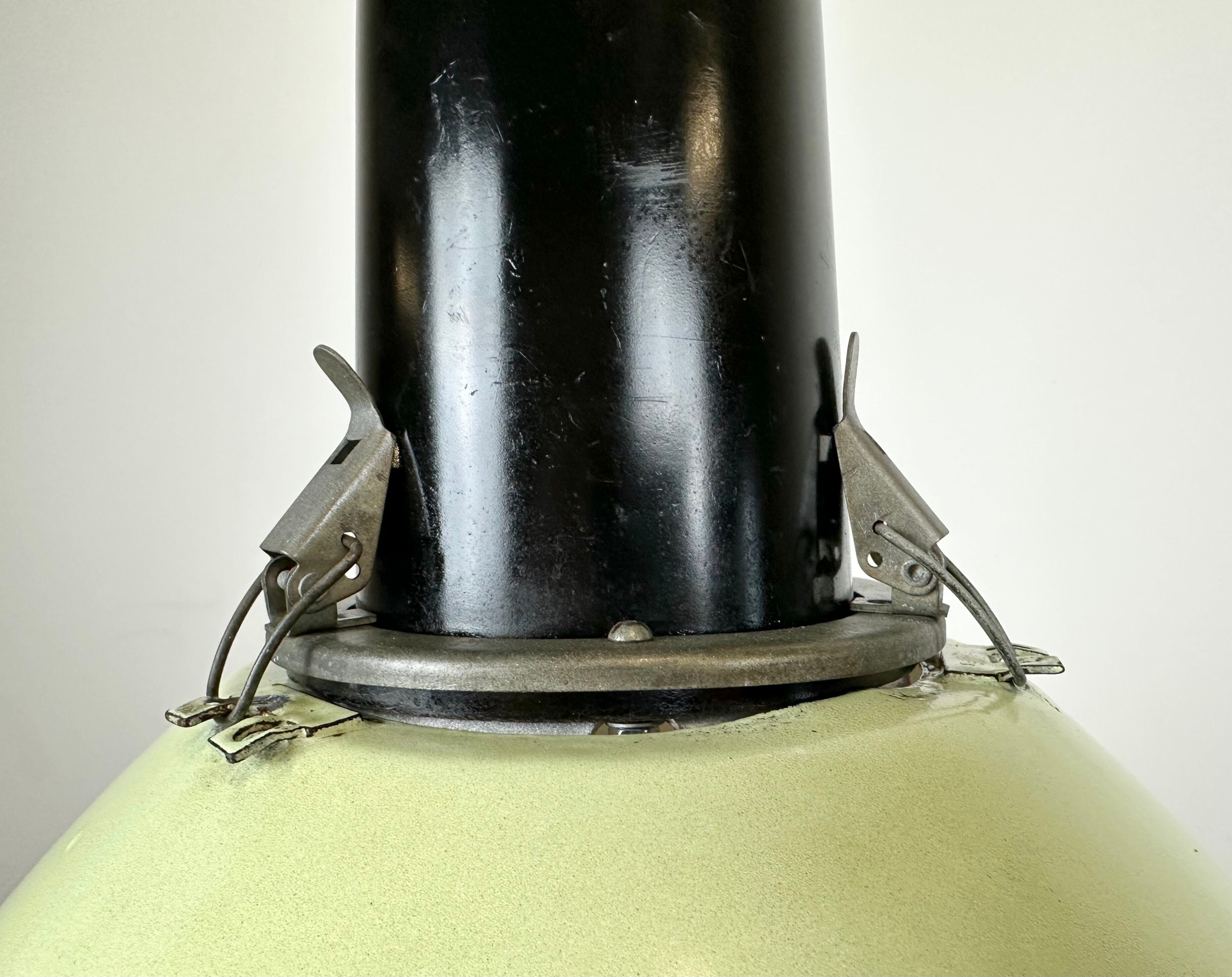 Industrial soviet light green enamel pendant lamp, 1960s