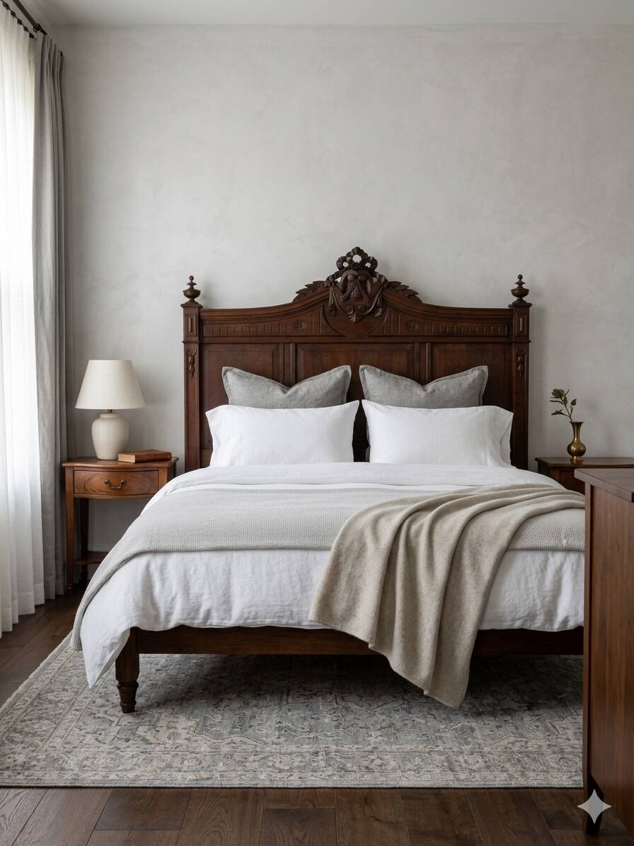 Antique solid oak headboard