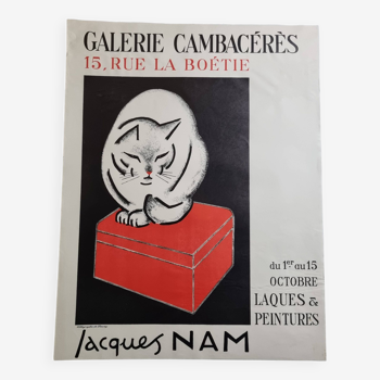 Affiche d'exposition Jacques Nam "Laques et peintures", Galerie Cambacérès, 49 x 64 cm