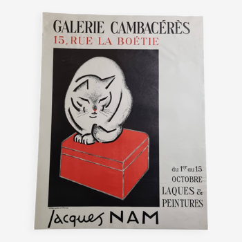 Jacques Nam exhibition poster "Lacquers and paintings", Galerie Cambacérès, 49 x 64 cm