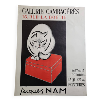 Affiche d'exposition Jacques Nam "Laques et peintures", Galerie Cambacérès, 49 x 64 cm