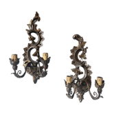 Pair of carved wooden wall lamp
