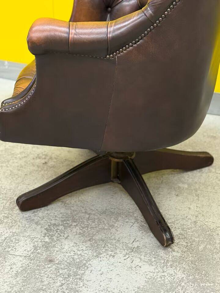 Brown leather chesterfield directors armchair