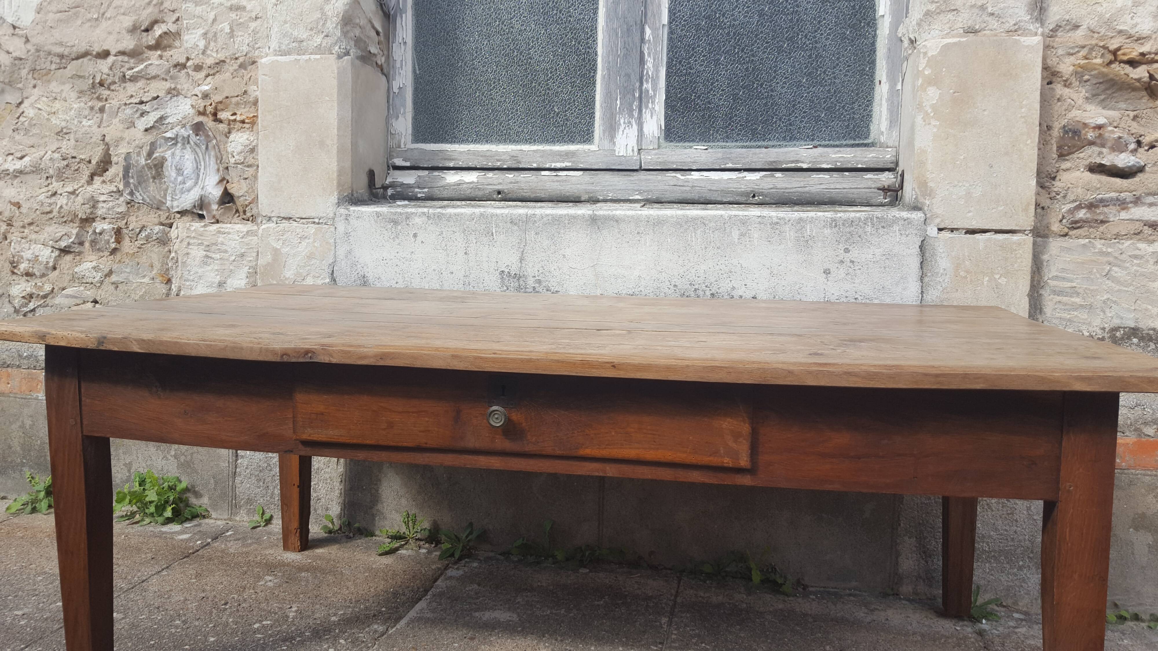 Raw wood farm table coffee table