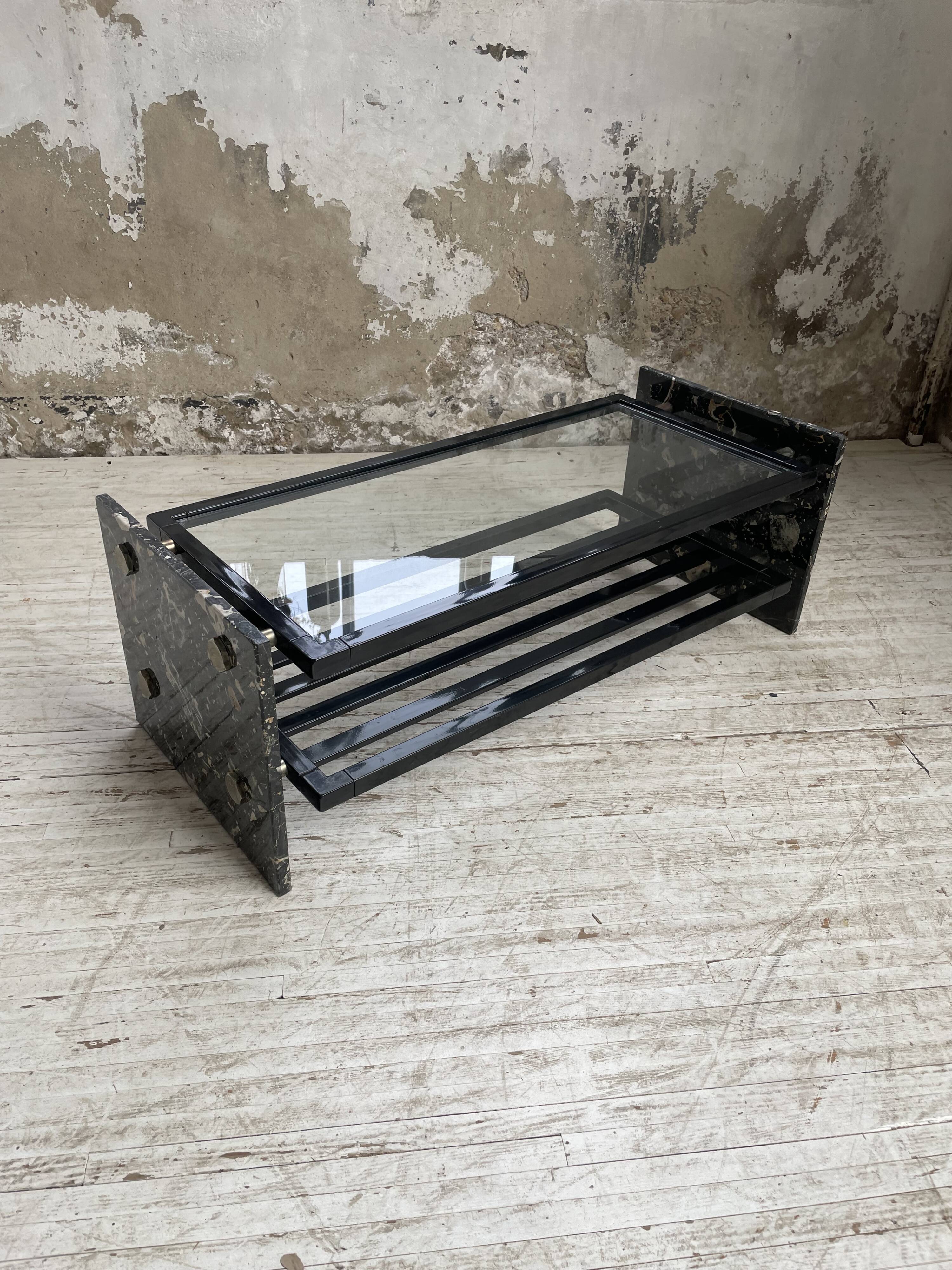 80s Italian marble and glass coffee table