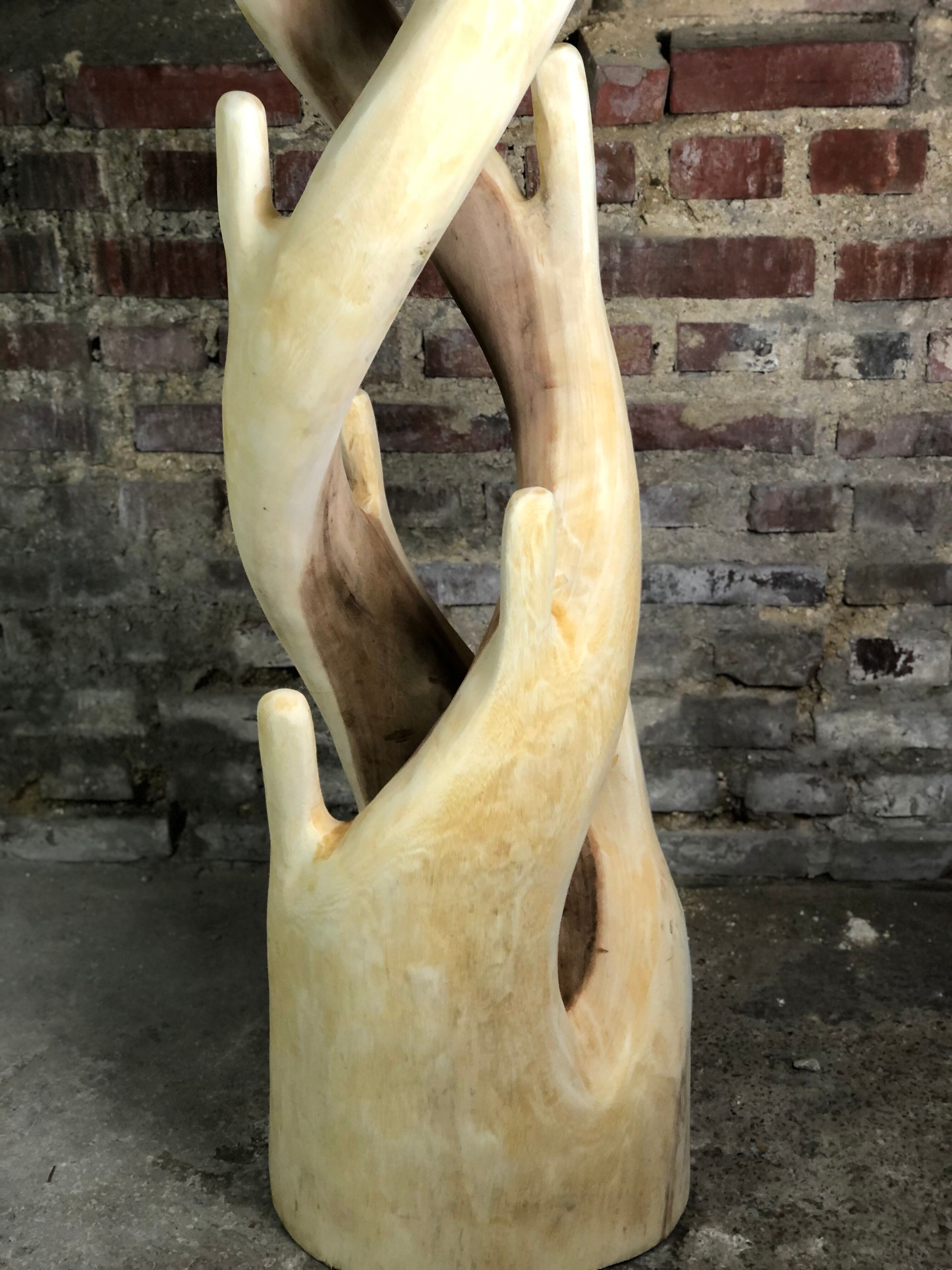 Brutalist coat rack carved in Suar WOOD HT 193 cm