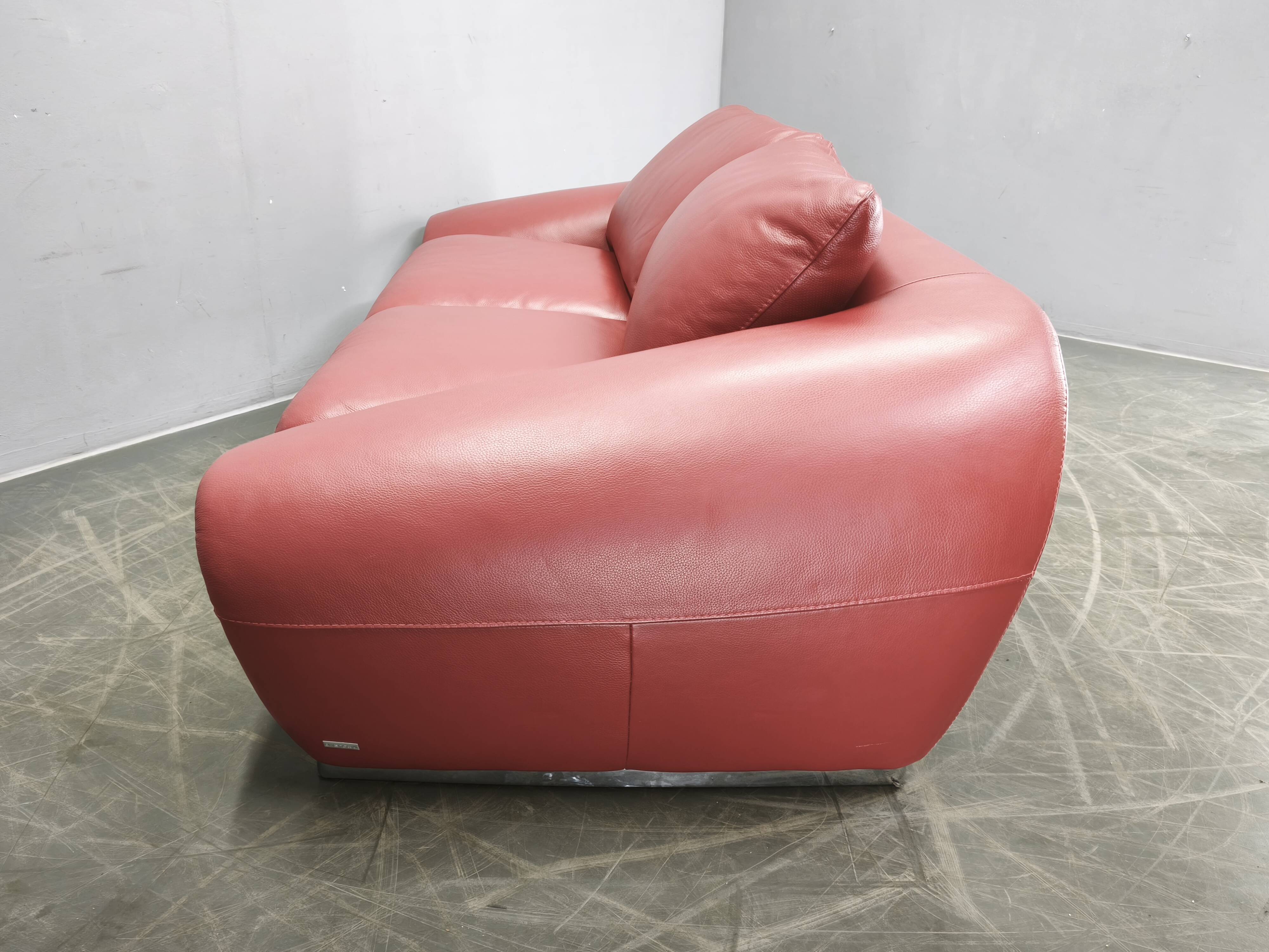 Italian Red Leather Sofa by Divanotti, Postmodern, 1990s