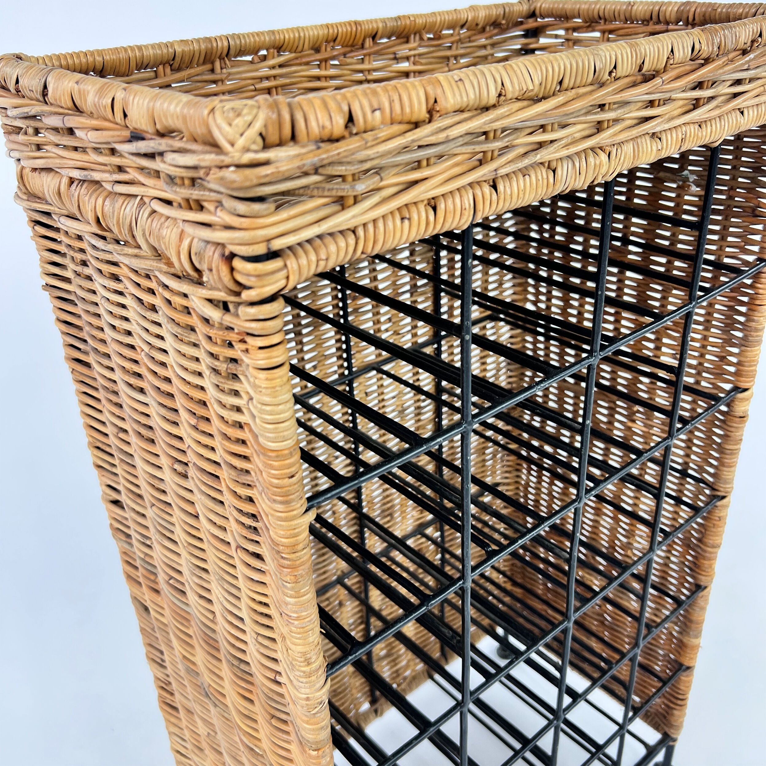 French Rattan and Steel Wine Rack, 1970s