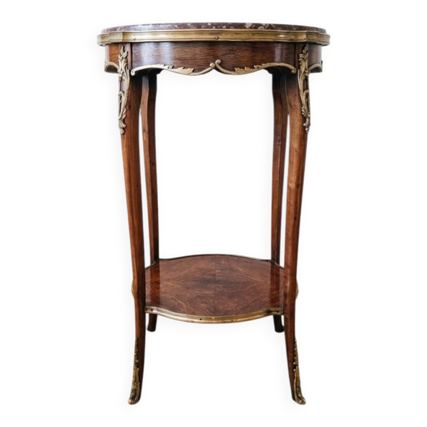 Guéridon Restauré De Style Louis XV Marbre Bronzes Ciselés & Marqueterie