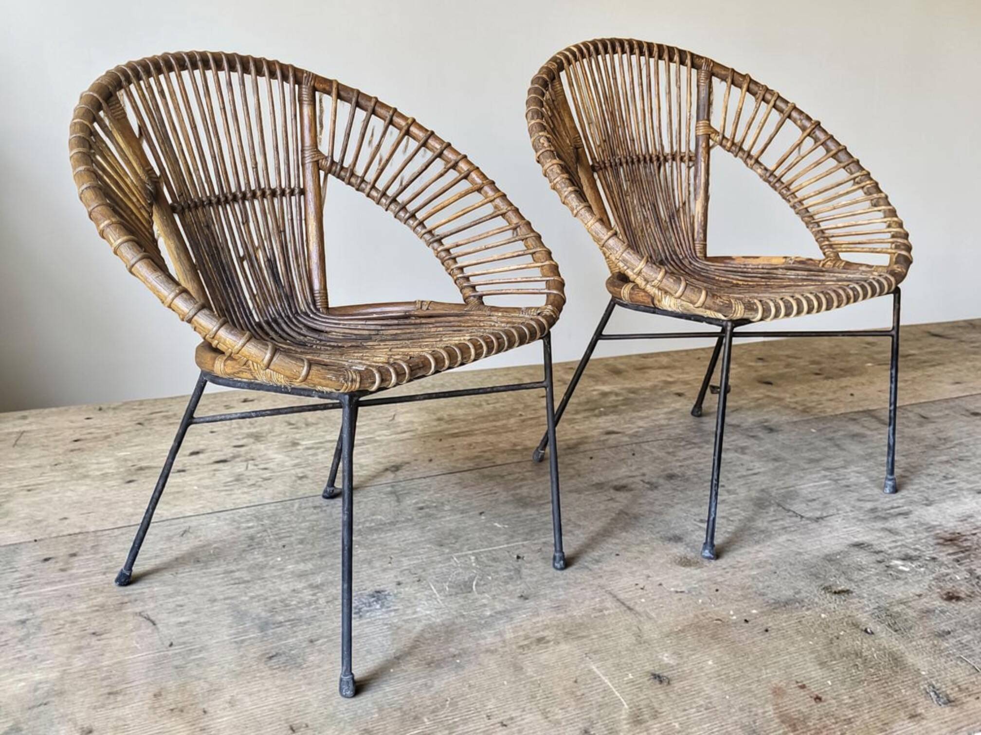 Paire de fauteuils en rotin, années 60