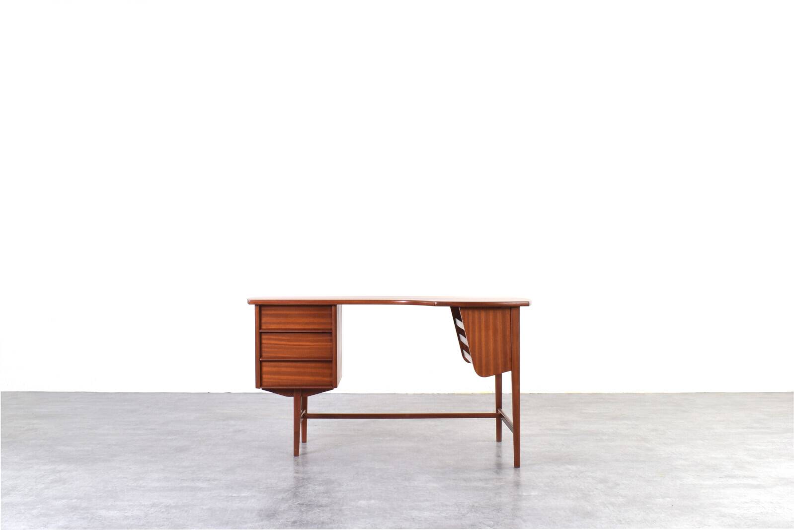 Mid-Century Kidney Shaped Danish Teak Desk, 1960s.