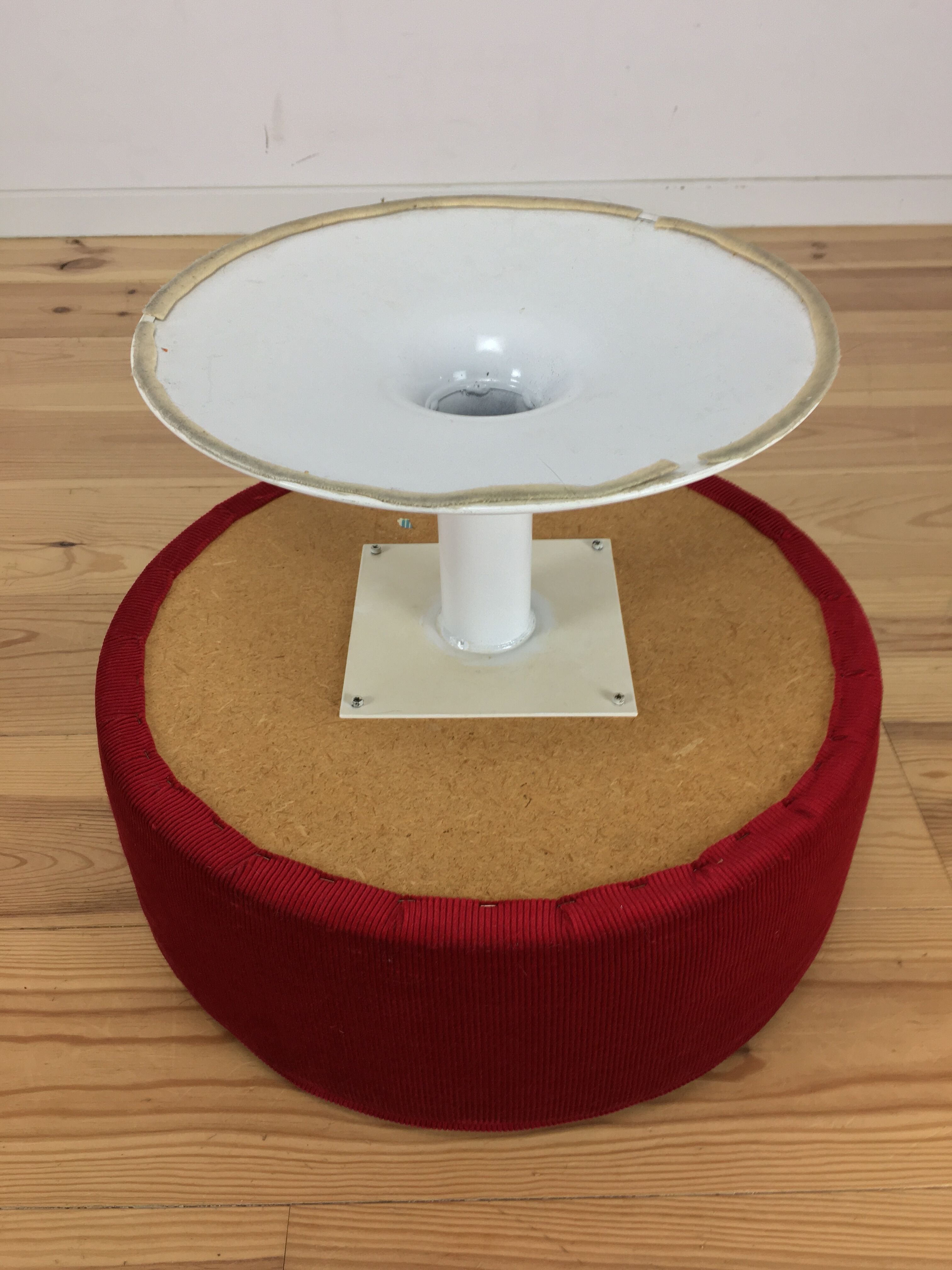 70's tulip and red velvet space age stool