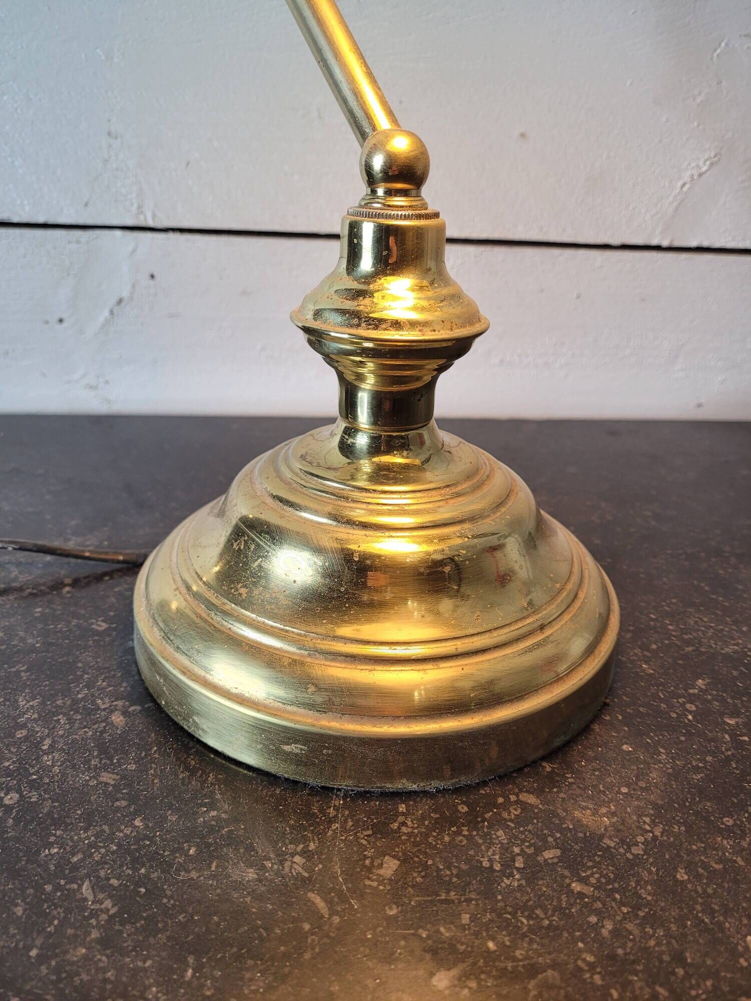 Vintage brass desk lamp with glass shade
