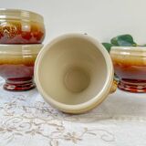 4 speckled two-tone lion head ceramic bowls – Émile Henry style – vintage stoneware made in France