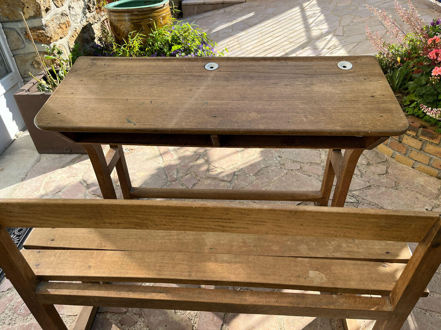 Old wooden schoolboy desk