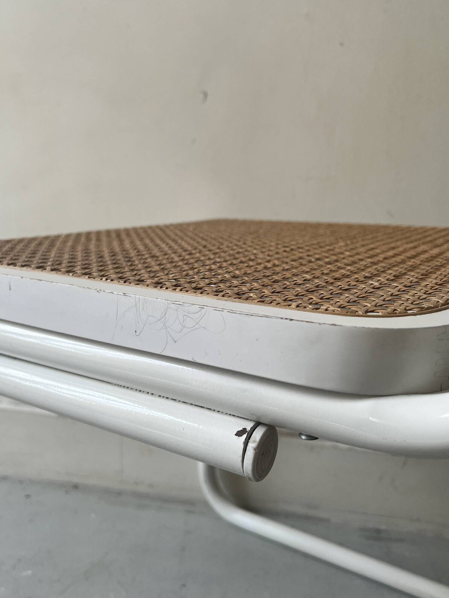 Cesca B32 vintage design chair in white metal and cane by Marcel Breuer
