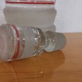 Glasses and carafe decorated with red Christmas reindeer and white granita 60's
