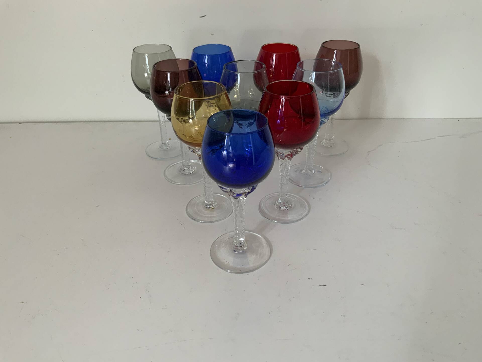 Set of 10 antique digestif glasses.