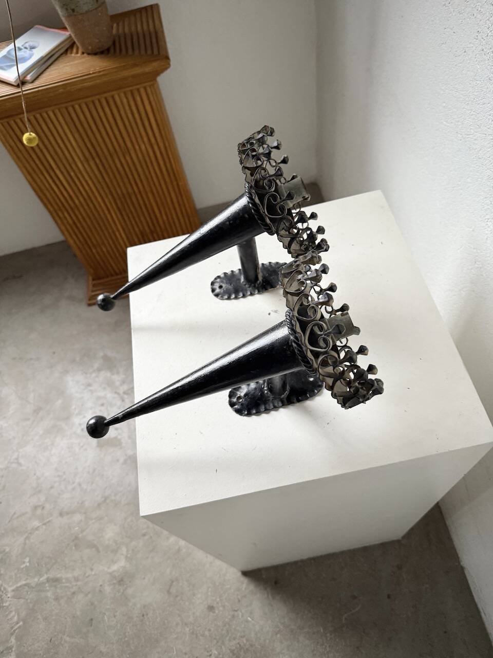 Black metal brutalist wall lights