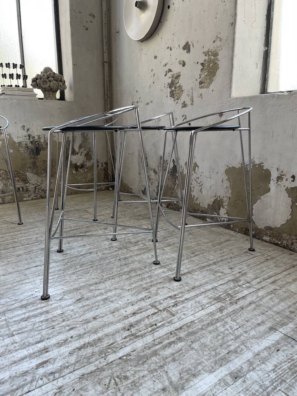 Set of 5 high stools "silver moon" Pascal Mourgue