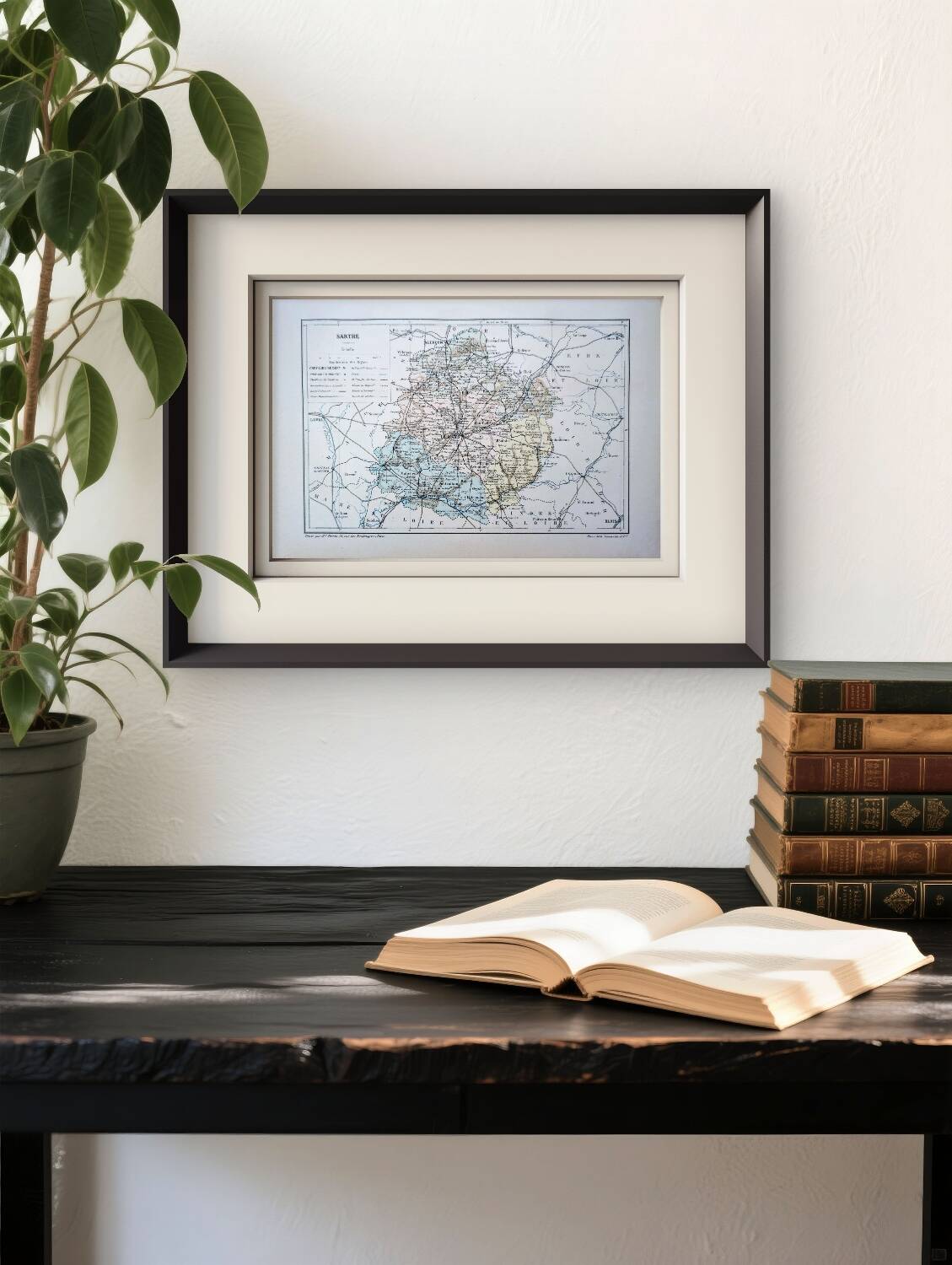 Printed in 1889, map of Sarthe. Authentic Vintage