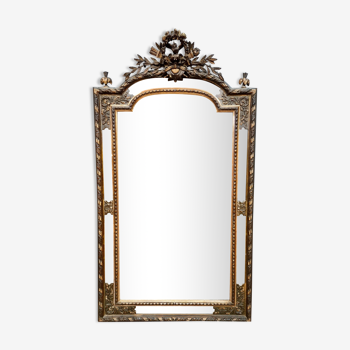 Miroir a pares close époque Napoléon III vers 1850 alternance de bois noirci et bois doré