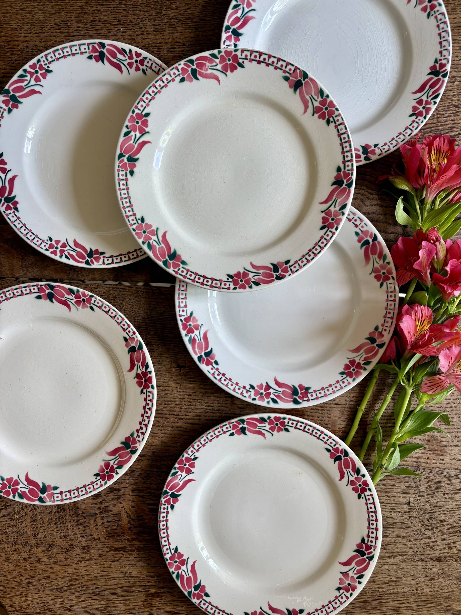 Set of 6 antique flat plates - Saint Amand Céranord