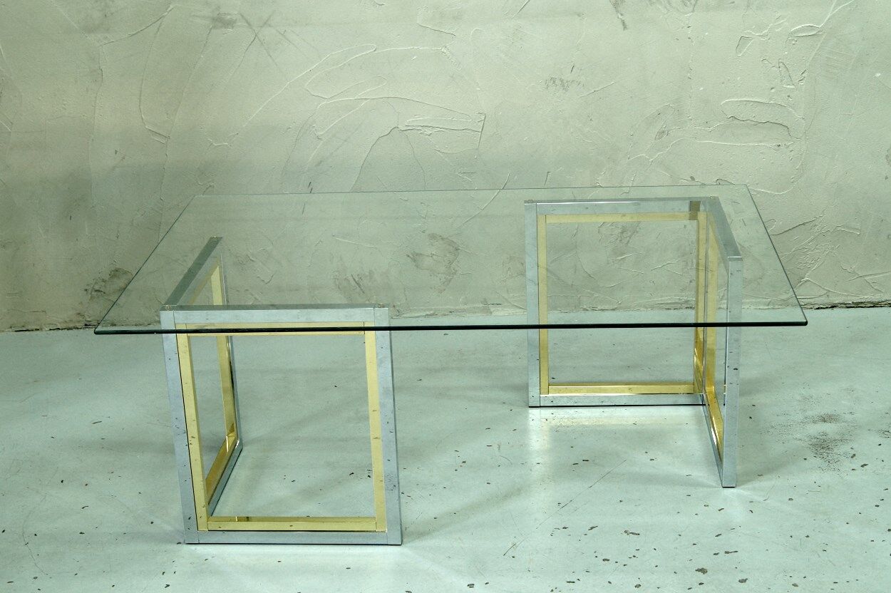 Italian modern brass and chrome coffee table, 1970
