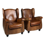 Set of 2 sheepskin club armchairs