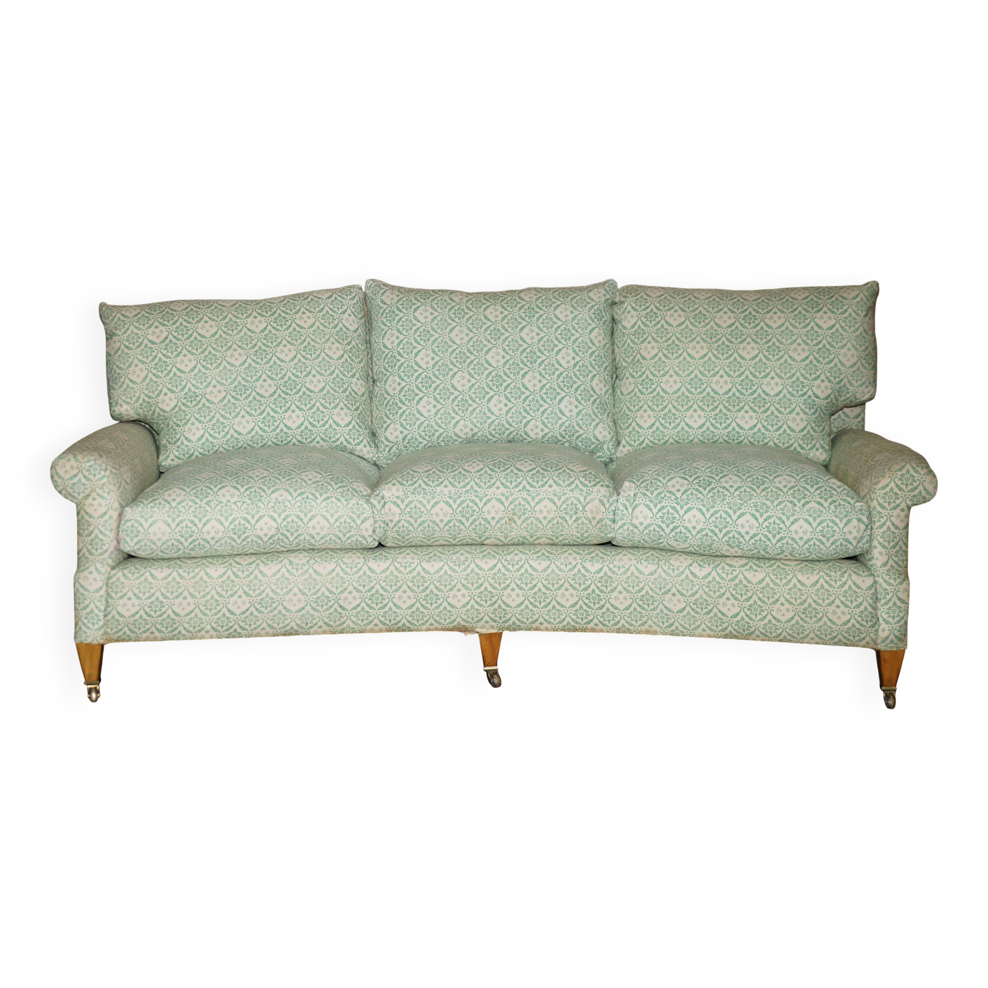 Canapé 1950's Howard & Son's Lenygon & Morant en tissu ticking courbé