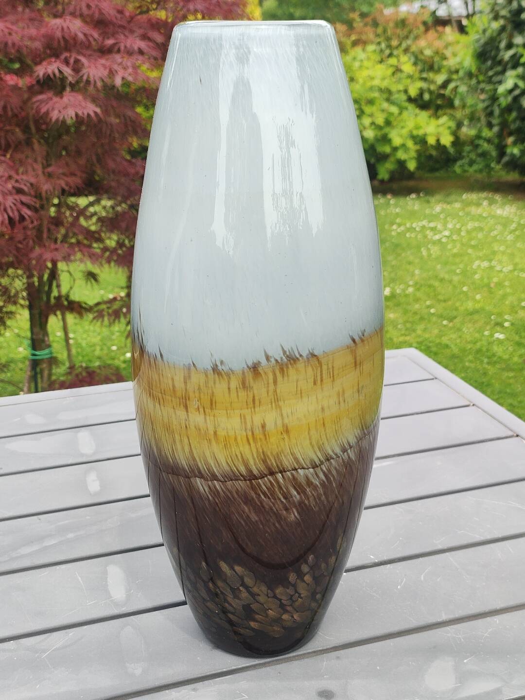 Large Cylindrical Vase in Murano Blown Art Glass/Gold Glitter