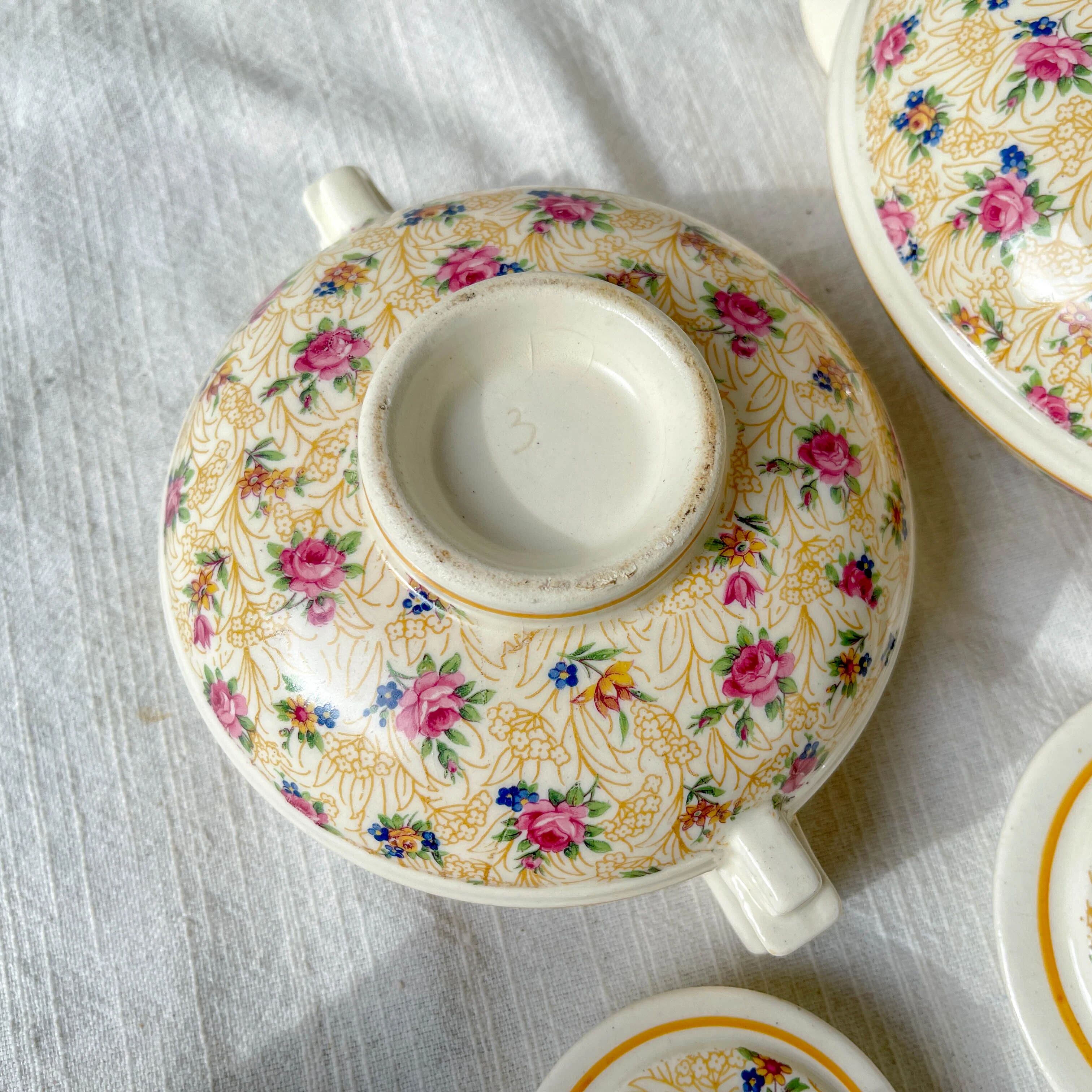 Robj Paris Coffee Tea Set with Floral Yellow Porcelain Core - Vintage Art Deco Style