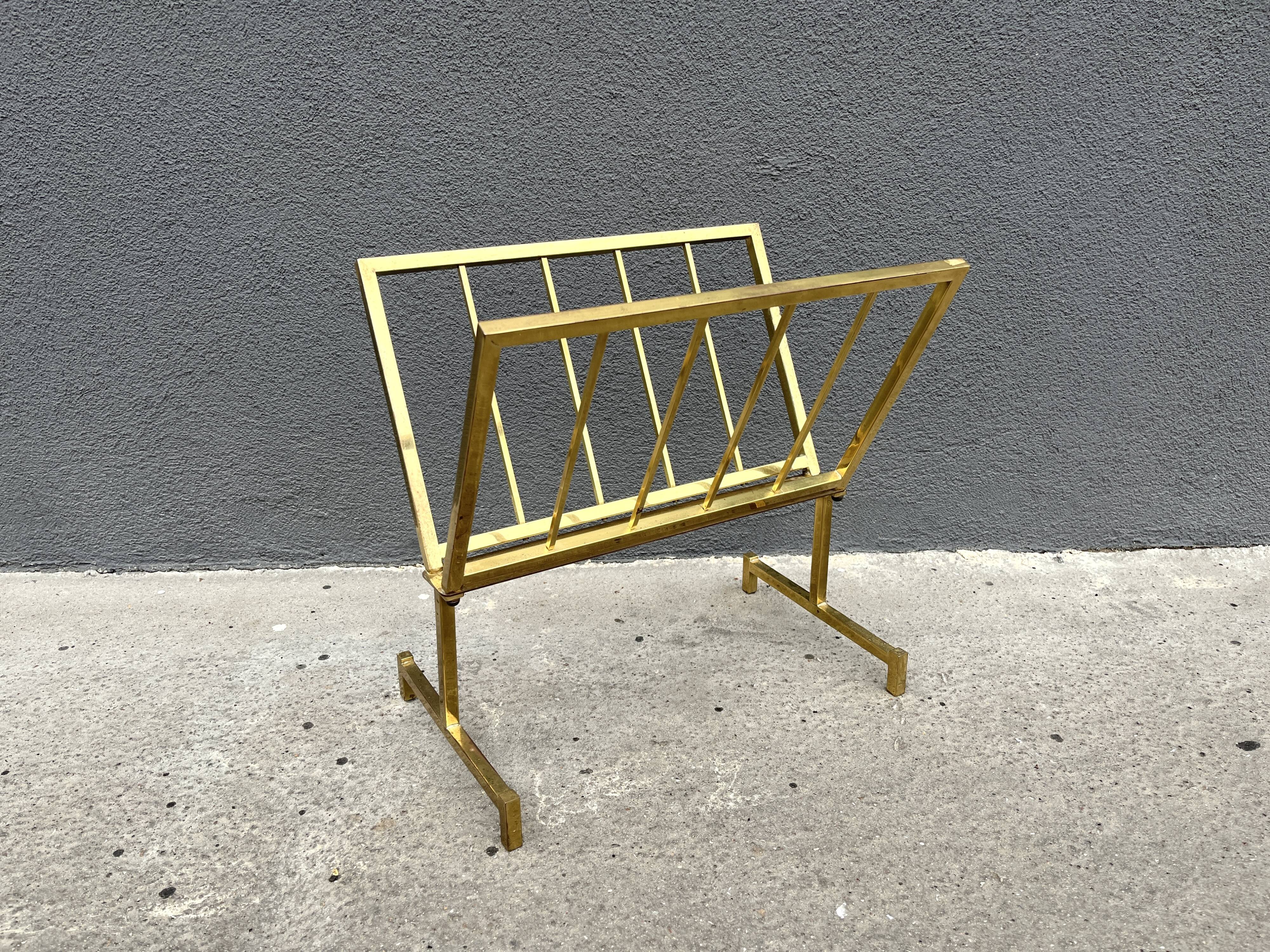 50s brass magazine rack, vintage design magazine rack