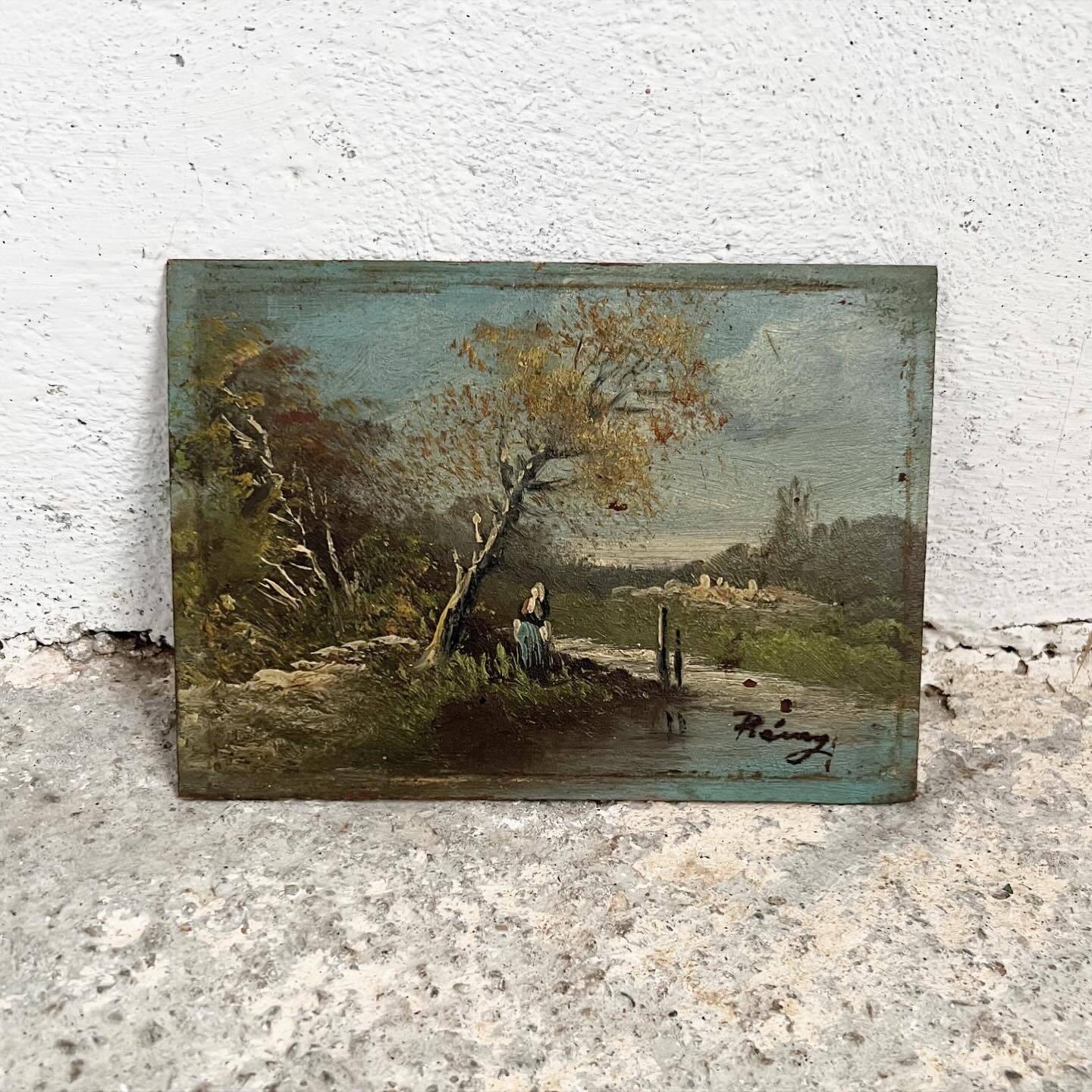 Old French Barbizon countryside painting