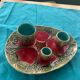 Set of art nouveau slurry consisting of a large dish and 3 small collector's jars