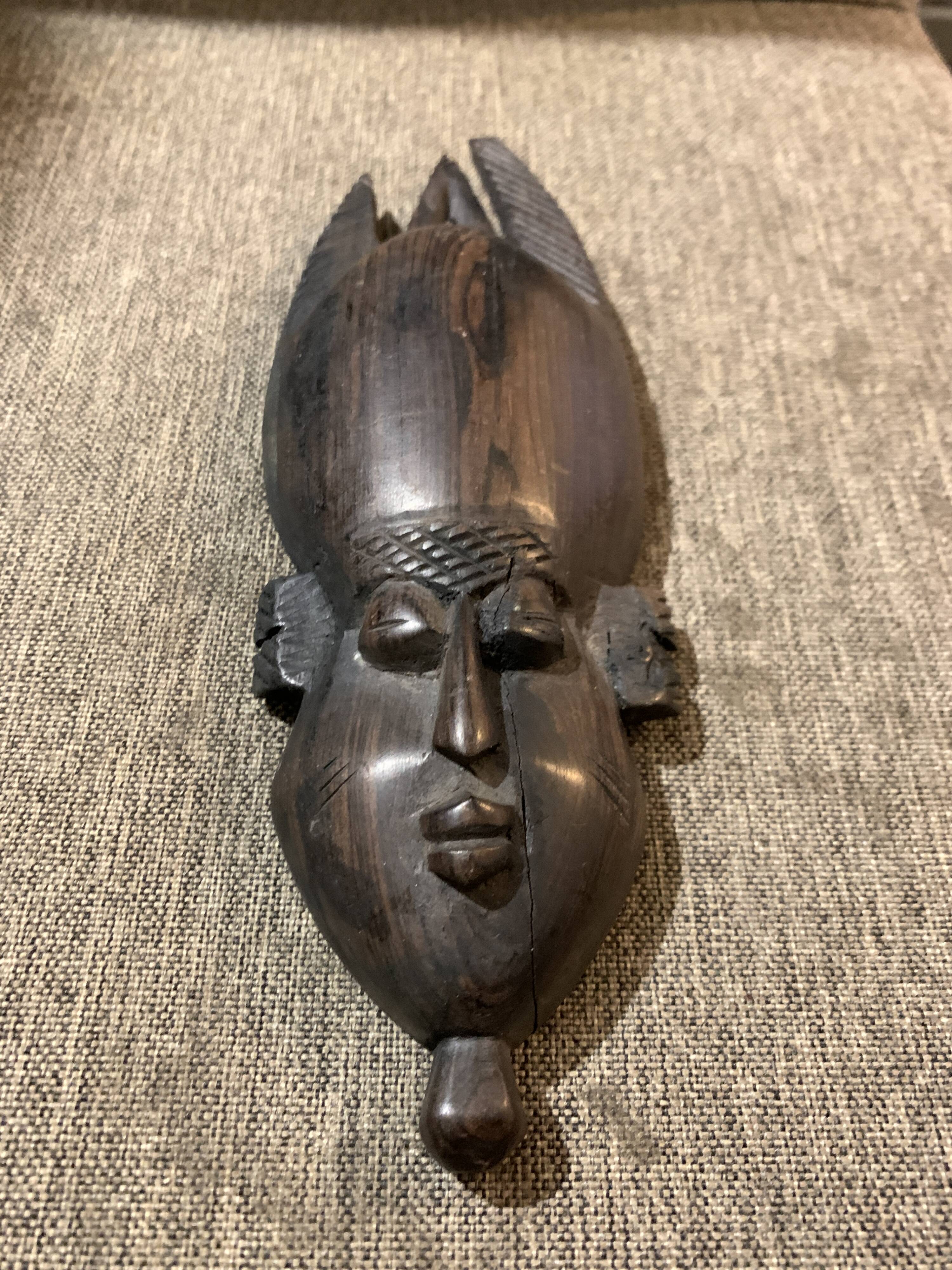 African mask 19cm hand carved tribal statuette wood Baoulé Ivory Coast Vintage old