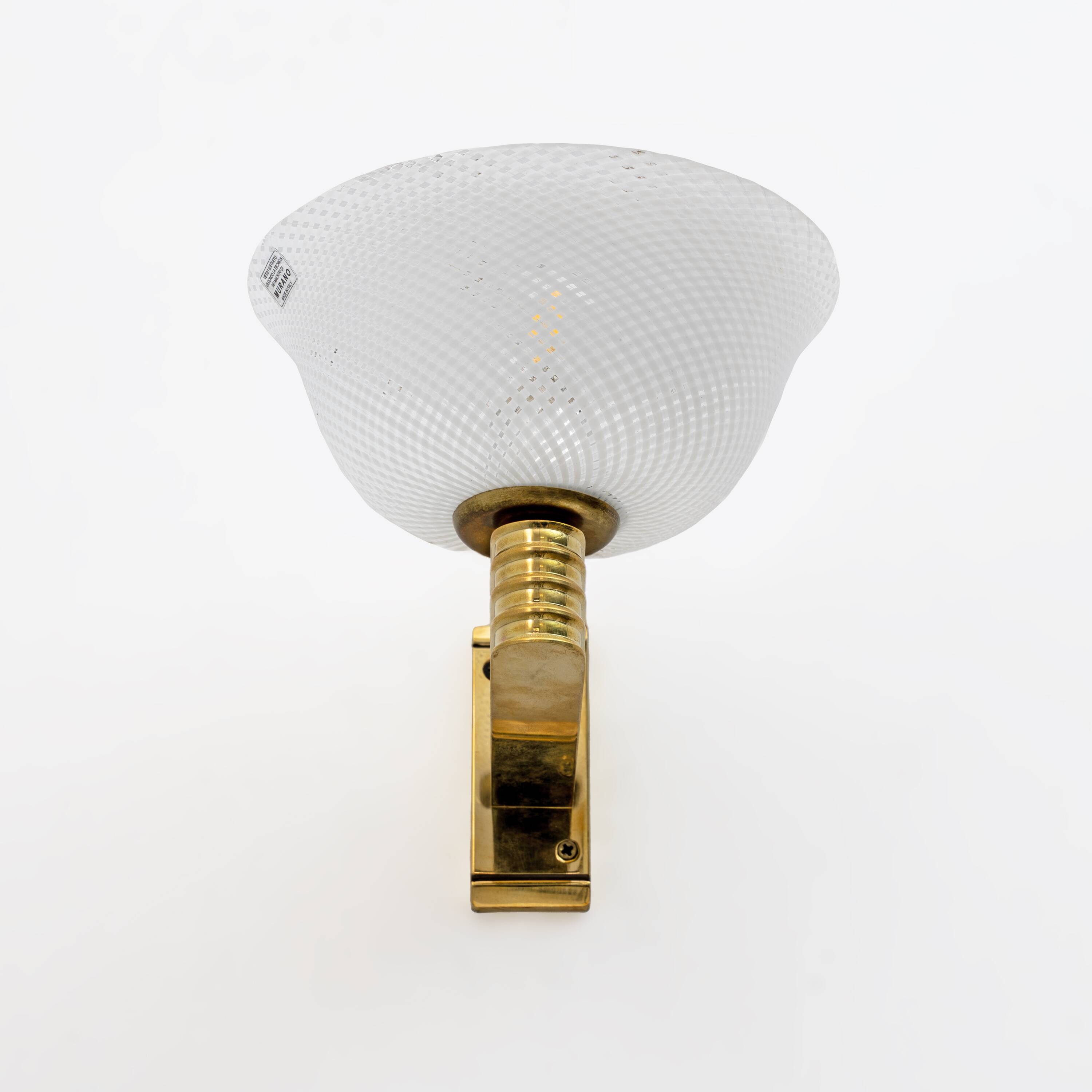Carlo Scarpa Brass and "Reticello" Murano Glass Sconces for Venini, Pair