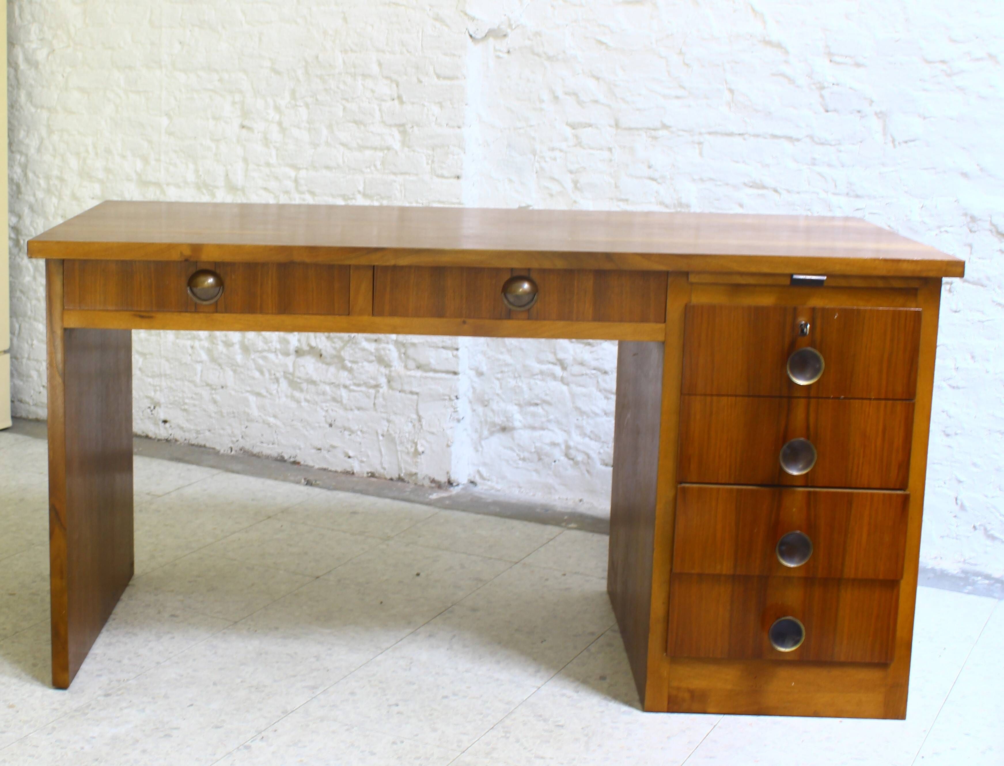 Small cubist Art Deco desk in walnut veneer, Belgium, 1930.