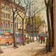 Vintage Large Modernist Original  Oil on Canvas" City Idyll" by - Vintage & Framed