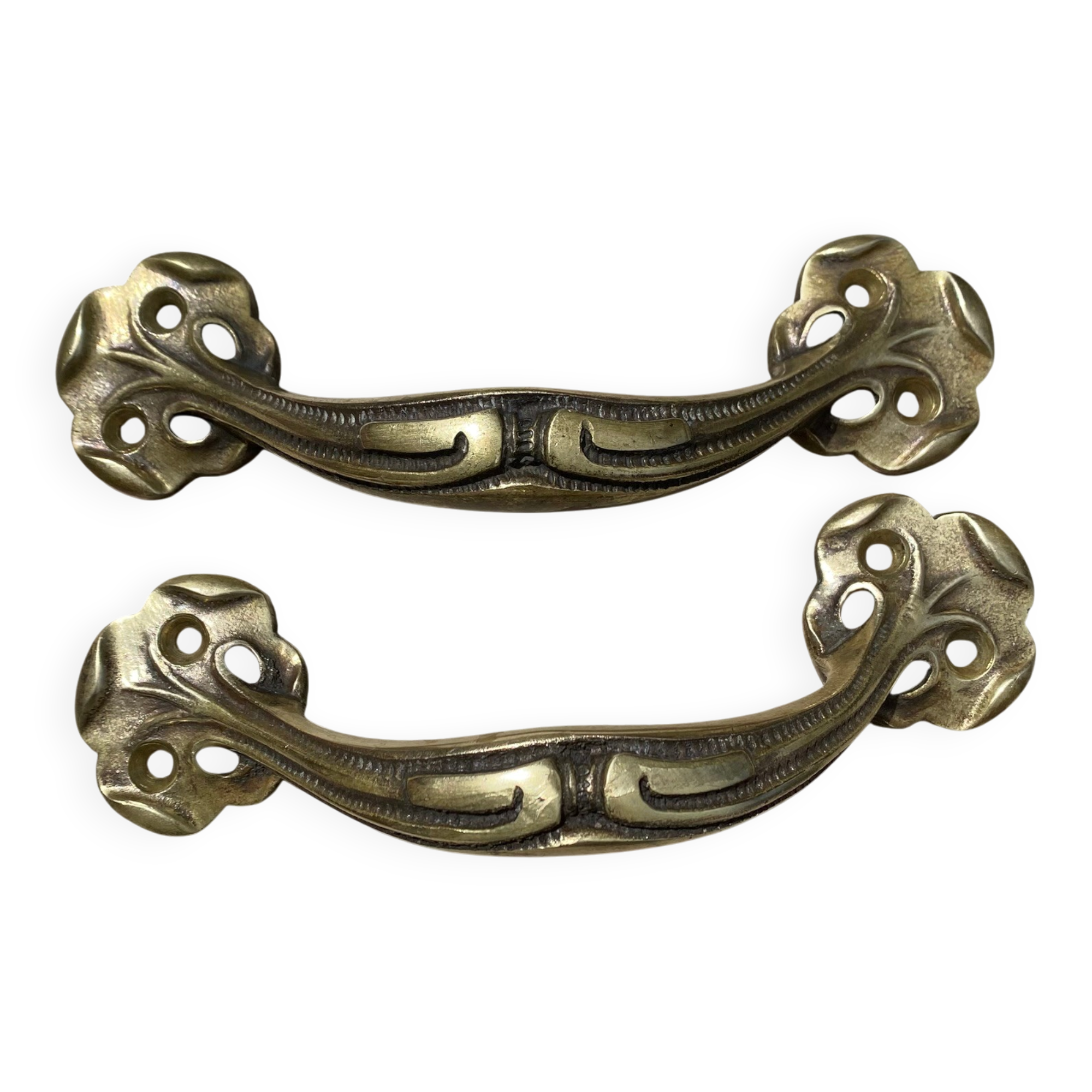 Pair of antique Art Nouveau brass handles