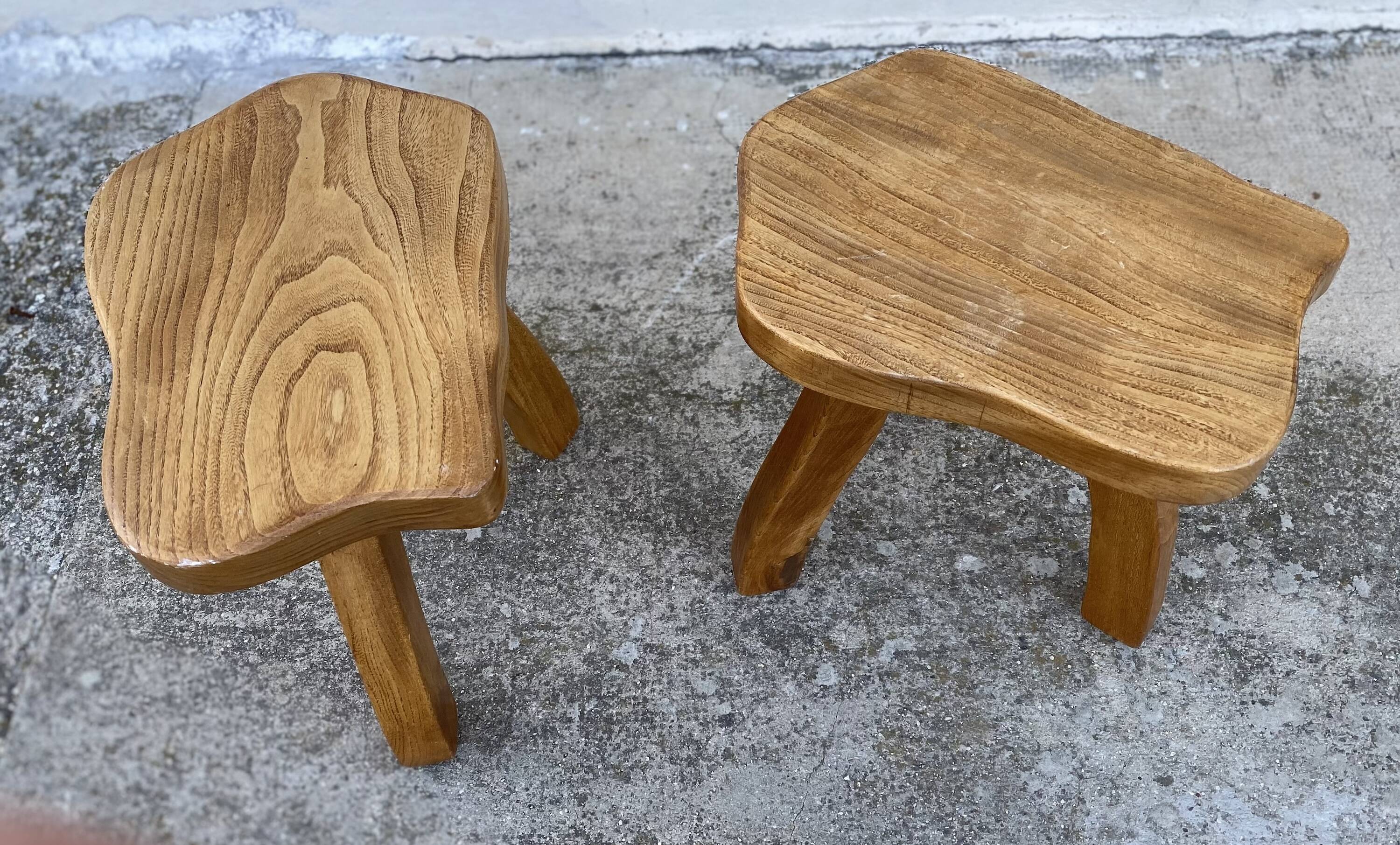 Paire de tabourets tripodes brutalisâtes vintage 1970