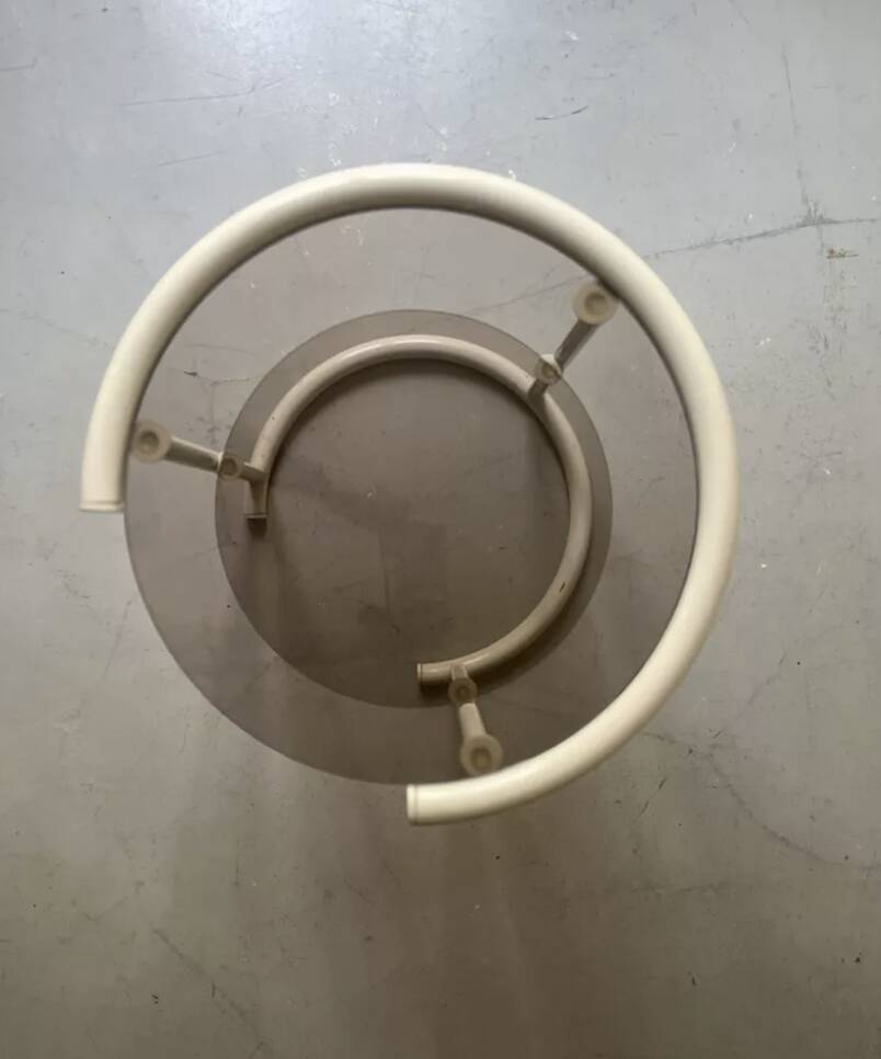 Tubular space age serving table in white metal and pink smoked glass, 1970s design