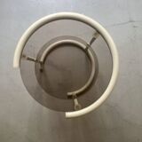 Tubular space age serving table in white metal and pink smoked glass, 1970s design