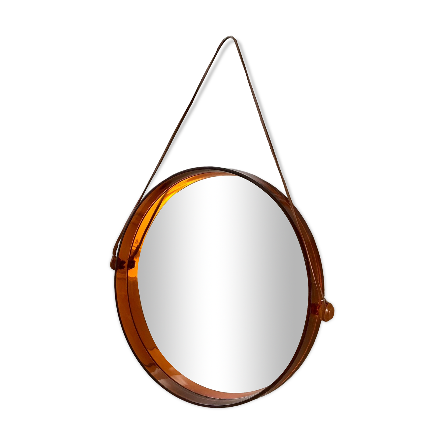 mirror cap brown orange design plexi and leather strap Made in France 1974
