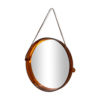 miroir casquette marron orangé design en plexi et lanière en cuir Made in France 1974