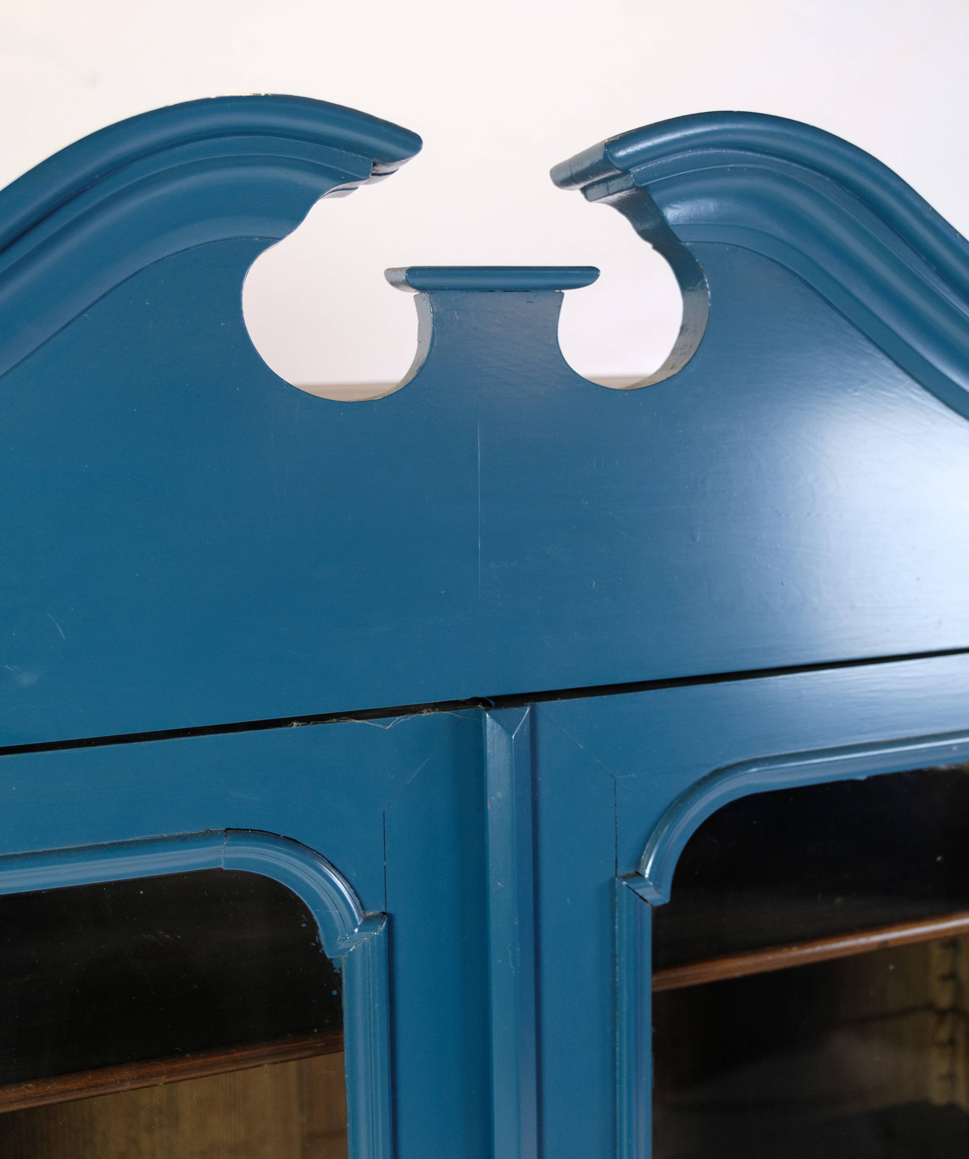 Antique Display Cabinet Painted Blue From 1920s