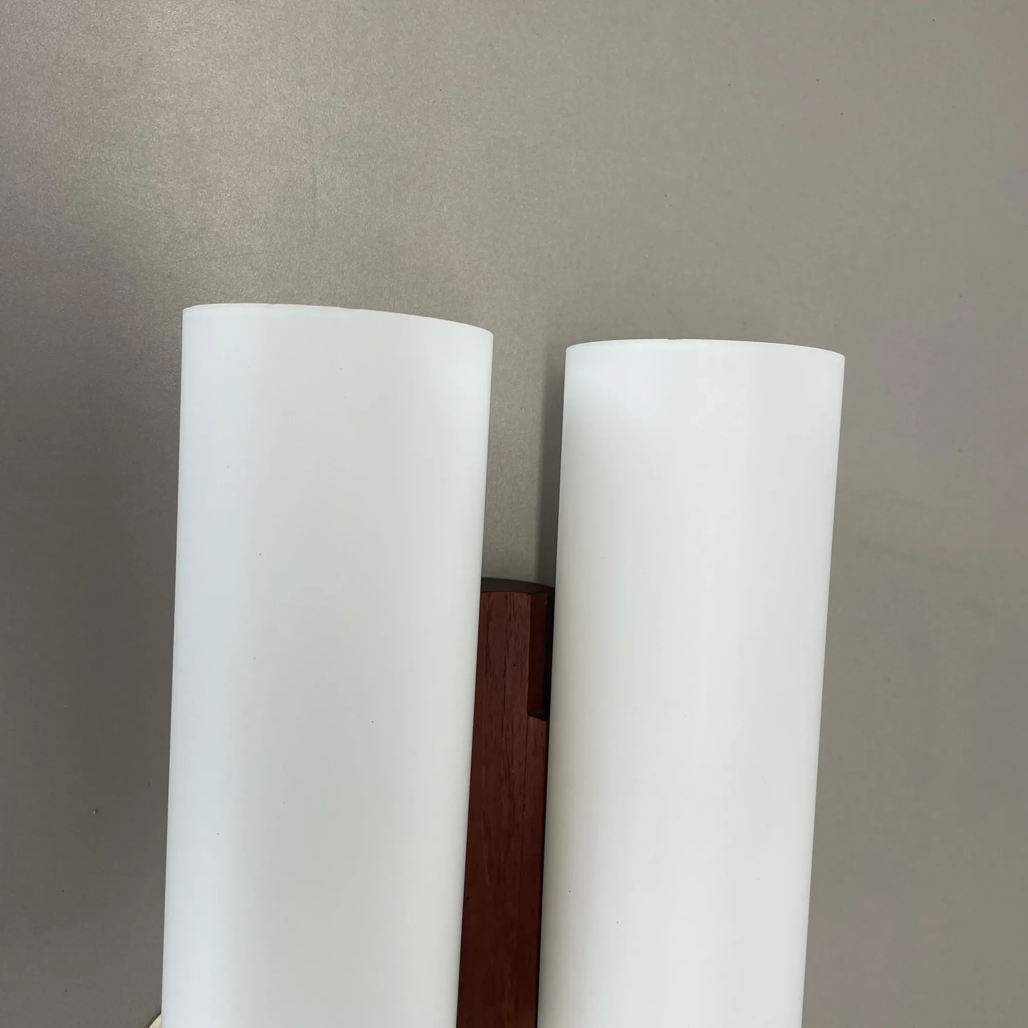 Minimalistic Wall Lamp from White Satin Glass and Teak Wood by LUXUS, Vittsjö, Sweden, 1970s